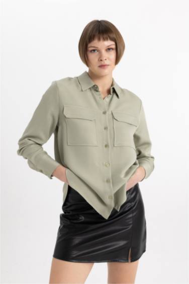 Regular Fit Dokulu Uzun Kollu Gömlek