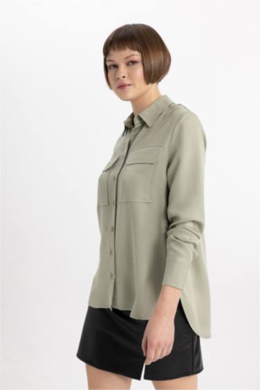 Regular Fit Dokulu Uzun Kollu Gömlek