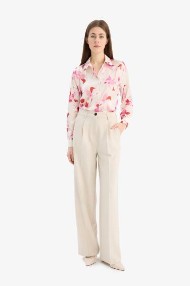 Oversize Geniş Kalıp Desenli Saten Uzun Kollu Gömlek