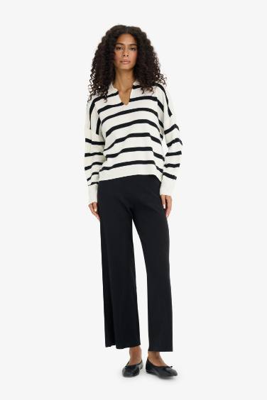 Pantalon évasé en tricot basique à taille élastique