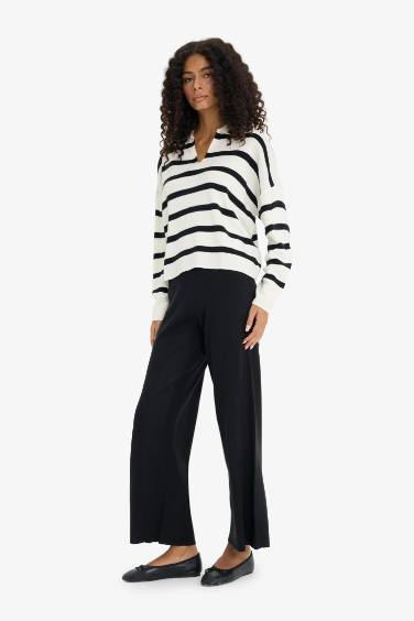 Pantalon évasé en tricot basique à taille élastique