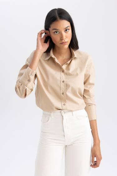 %100 Pamuk Oversize Geniş Kalıp Poplin Uzun Kollu Gömlek