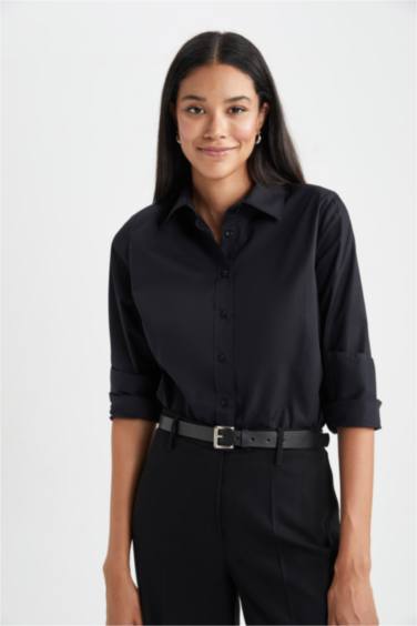 Oversize Fit Shirt Collar Poplin Long Sleeve Shirt