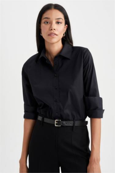 Oversize Fit Shirt Collar Poplin Long Sleeve Shirt