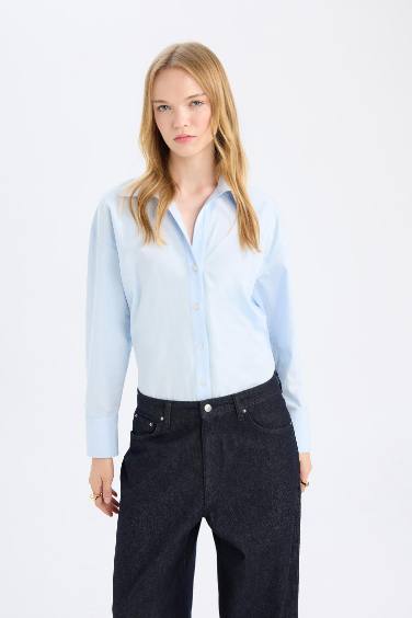 Oversize Fit Shirt Collar Poplin Long Sleeve Shirt