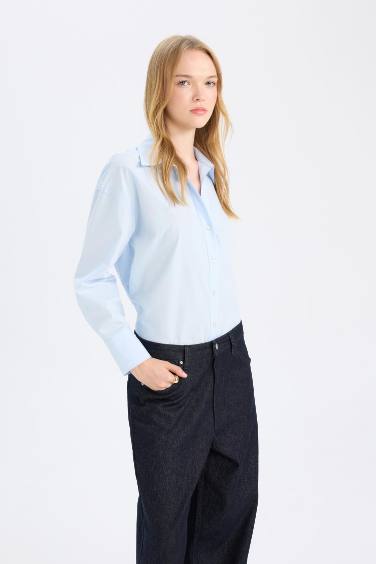 Oversize Fit Shirt Collar Poplin Long Sleeve Shirt