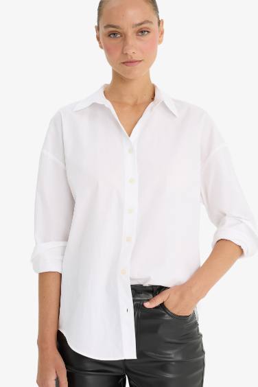 Oversize Fit Shirt Collar Poplin Long Sleeve Shirt