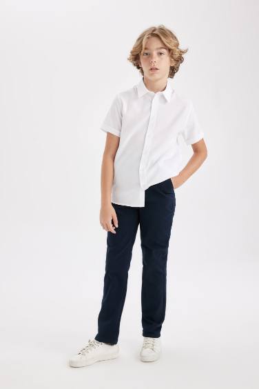 Boy Navy Straight Leg Gabardine School Pants