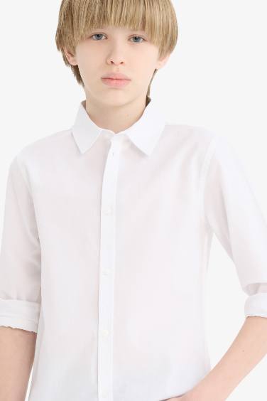 Boy Polo Neck Poplin Long Sleeve Shirt