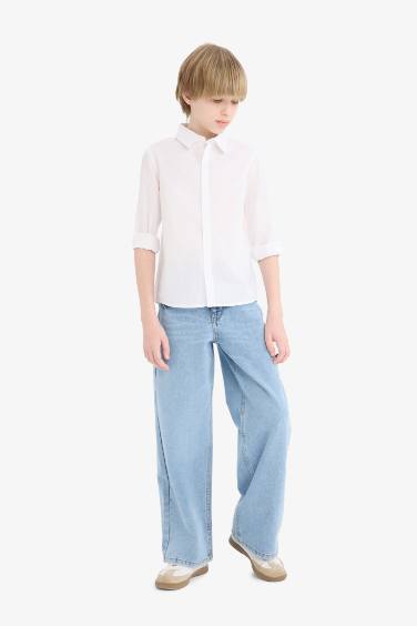 Boy Polo Neck Poplin Long Sleeve Shirt