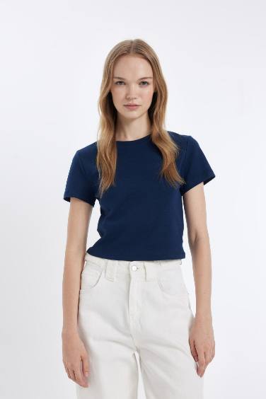 تيشيرت سامبل نص كم مضلع سليم فيت