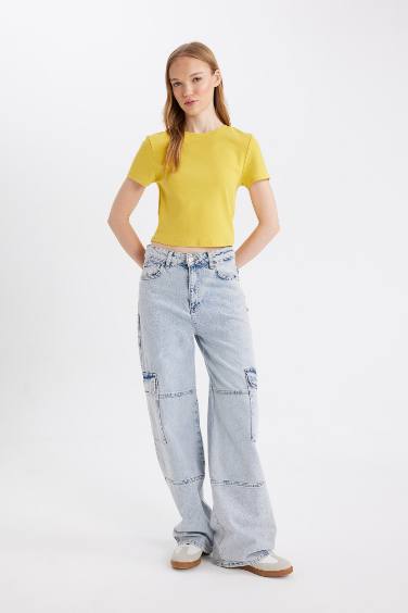 تيشيرت نص كم سامبل مضلع سليم فيت