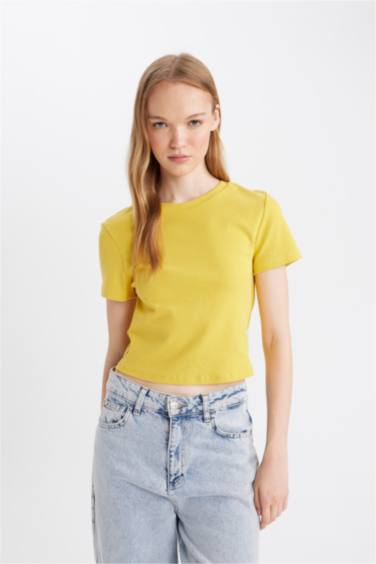 تيشيرت نص كم سامبل مضلع سليم فيت