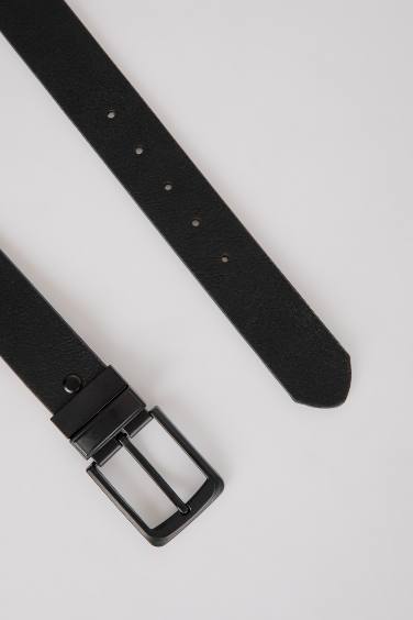 Man Double Sided Faux Leather Denim Belt