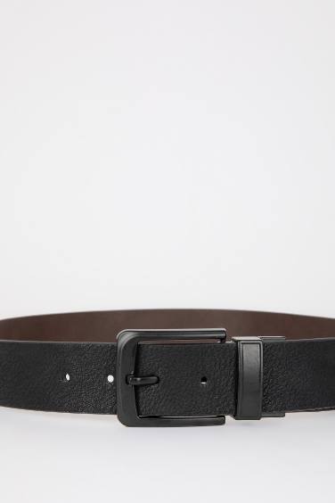 Man Double Sided Faux Leather Denim Belt