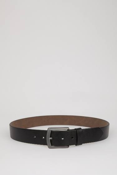 حزام رجالي جلد صناعي بمشبك مستطيل