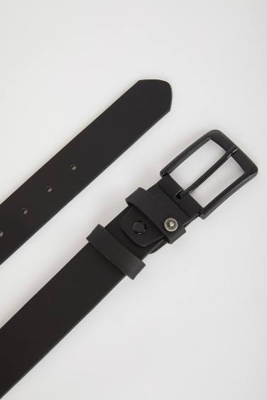 حزام رجالي من جلد صناعي بمشبك مستطيل