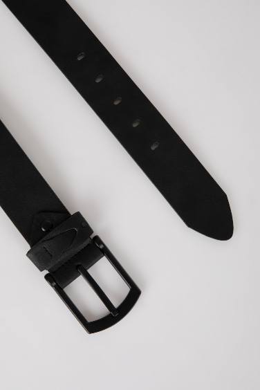 حزام رجالي من جلد صناعي بمشبك أسود مستطيل