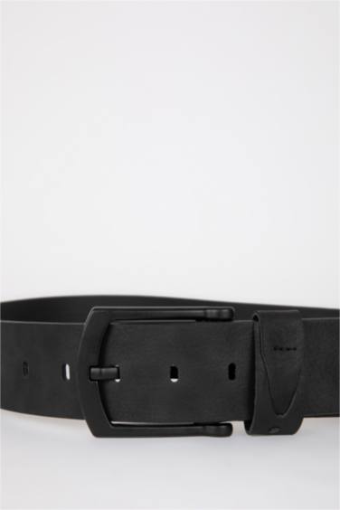 حزام رجالي من جلد صناعي بمشبك أسود مستطيل