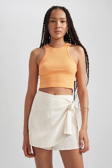 Fitted Halter Collar Ribbed Camisole Crop Top