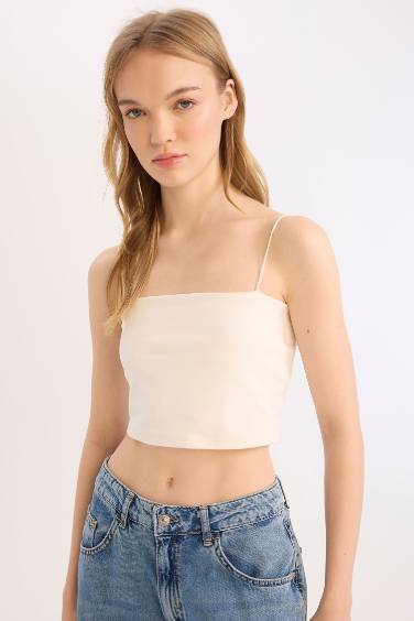 Fitted Strappy Cotton Crop Basic Tank Top