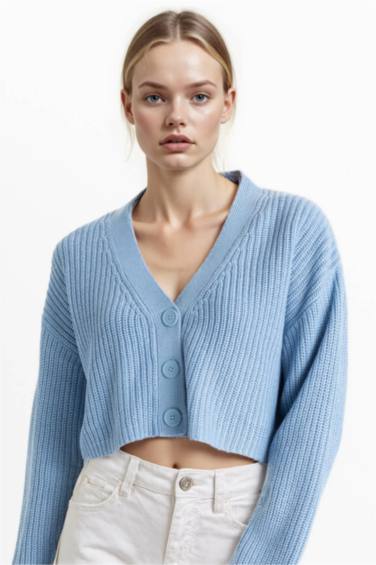 Regular Fit V Yaka Basic Düz Düğmeli Triko Hırka