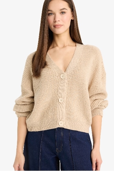 Regular Fit V-Neck Knit Cardigan