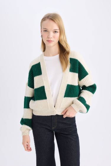 Oversize Fit V Neck Knitted Cardigan