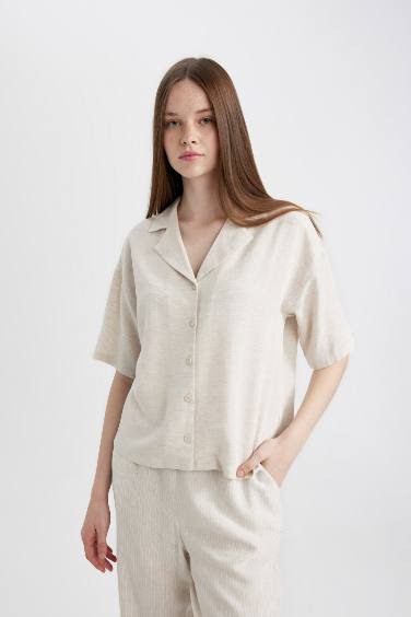 Oversize Fit Pyjamas Collar Linen Blended Short Sleeve Shirt