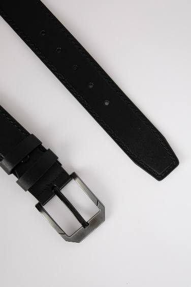 Man Faux Leather Wide Denim Belt