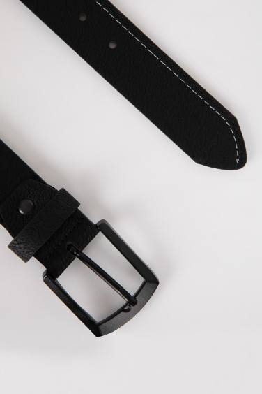 حزام رجالي جلد صناعي بمشبك مربع أسود