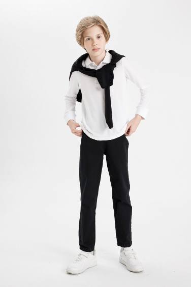 Boy Black Straight Leg Gabardine School Pants