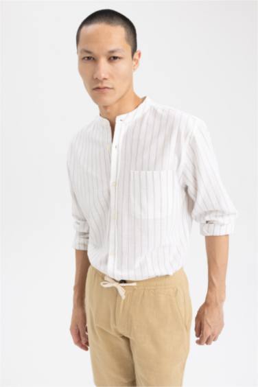 Chemise À Manches Longues Et Col Montant De Coupe Moderne