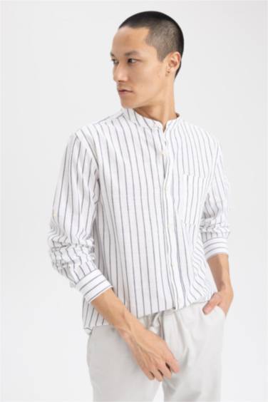 Chemise À Manches Longues Et Col Montant De Coupe Moderne