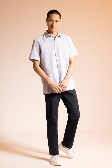 Regular Fit Polo Collar Short Sleeve Cotton Shirt