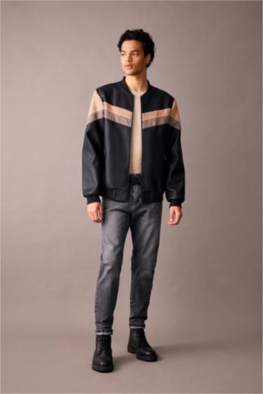 جاكيت بومبر جلد صناعي سليم فيت وتر برووف