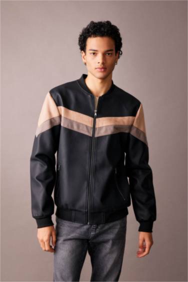 جاكيت بومبر جلد صناعي سليم فيت وتر برووف