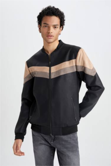 جاكيت بومبر جلد صناعي سليم فيت وتر برووف