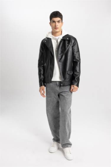 Куртка из искусственной кожи приталенного кроя для мужчин