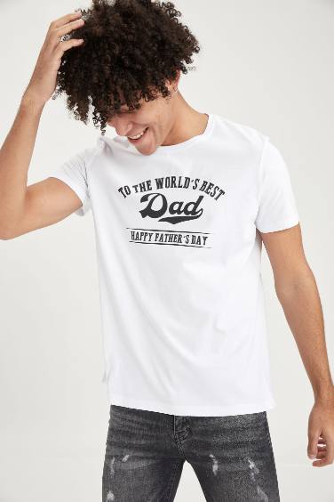 T-shirt à manches courtes imprimé et slogan spécial fête des pères