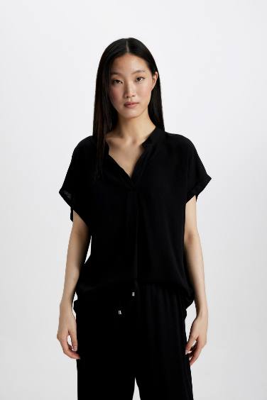 Regular Fit Crew Neck Short Sleeve Blouse