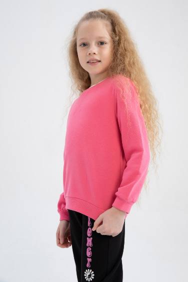 Sweat-shirt à col rond avec intérieur doux pour fille