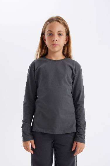 Girl Crew Neck Long Sleeve School T-Shirt