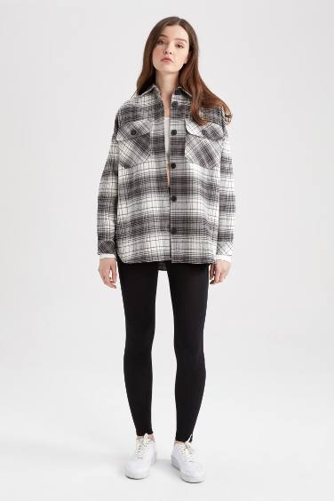 تونيك فلانيل كاروهات اوفر سايز بياقة قميص