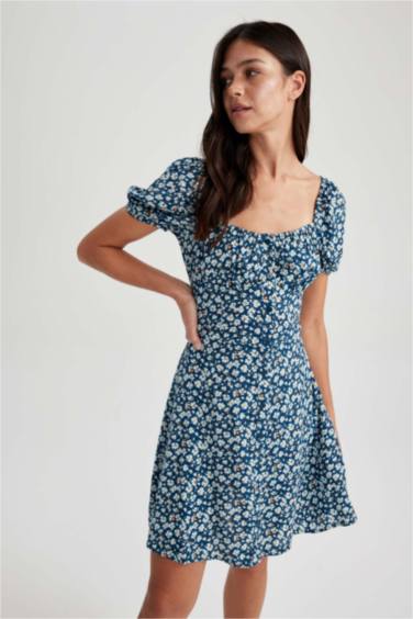 Heart Collar Printed Mini Dress