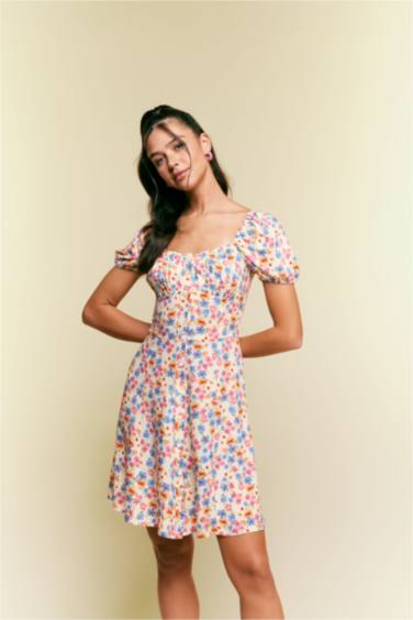 Heart Collar Printed Mini Dress