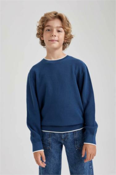 بلوفر تريكو اولادي قطن قصة عادية برقبة مستديرة