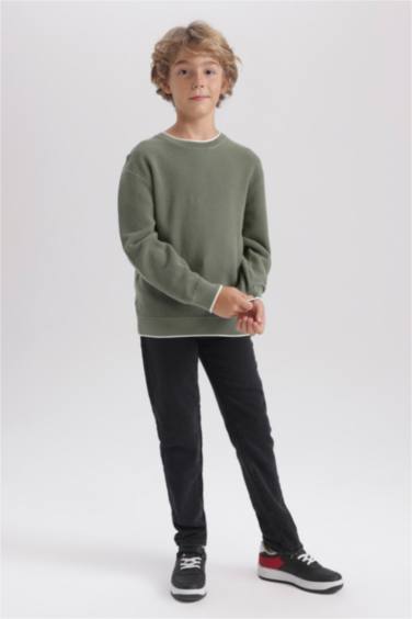 بلوفر تريكو اولادي قطن قصة عادية برقبة مستديرة