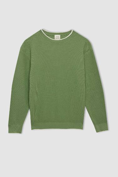 Pull en tricot basique vert à col rond 100 % coton pour garçon