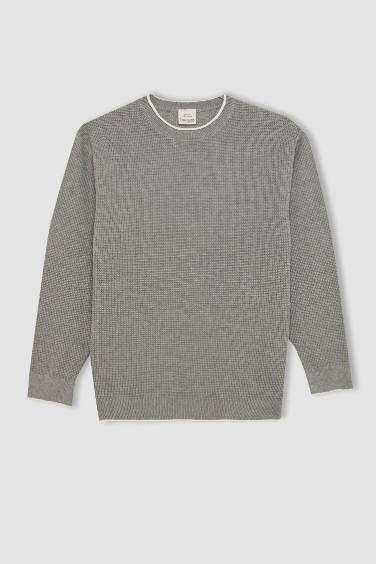 Boy Gray Crew Neck Cotton Basic Knitted Pullover